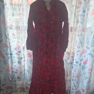 Floral Long Sleeve Dress - Red and Pink